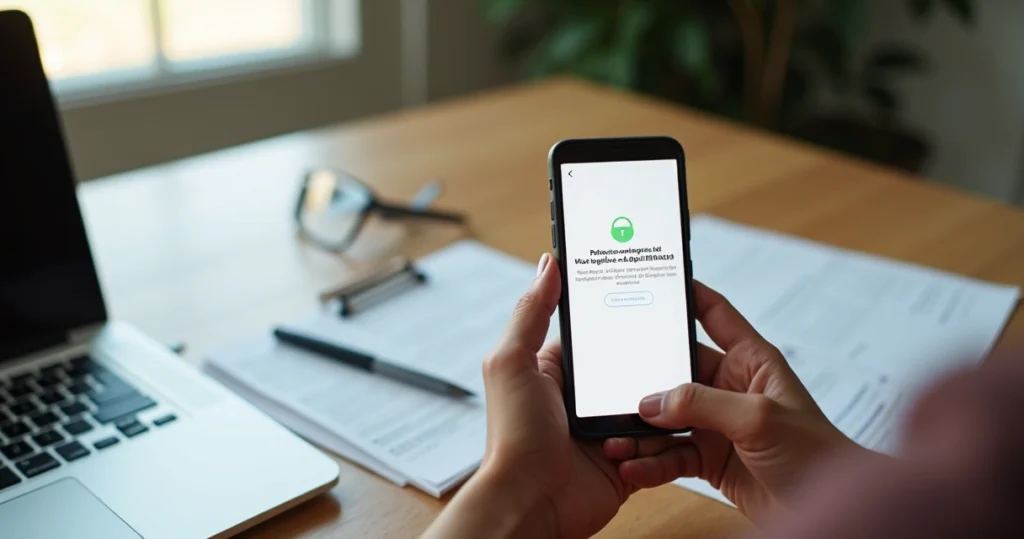Pessoa recebendo notificação oficial sobre devolução do auxílio emergencial no smartphone
